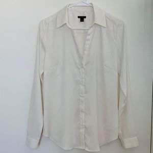 Ann Taylor Ivory Silk Button Down Blouse Women Small Cream